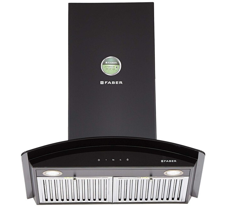 Faber 60 cm 1000 m³/hr Curved Glass Kitchen Chimney (Hood Tratto TC BK LTW 60 Baffle Filters Touch Control Black) (TRATTO 3D TC BKLTW60)